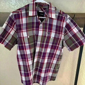 Hurley Men's Purple/Green Plaid Button Down Shirt Size Medium